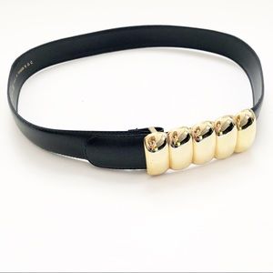 Vintage Faux Leather Belt Gold Buckle Waist Vegan